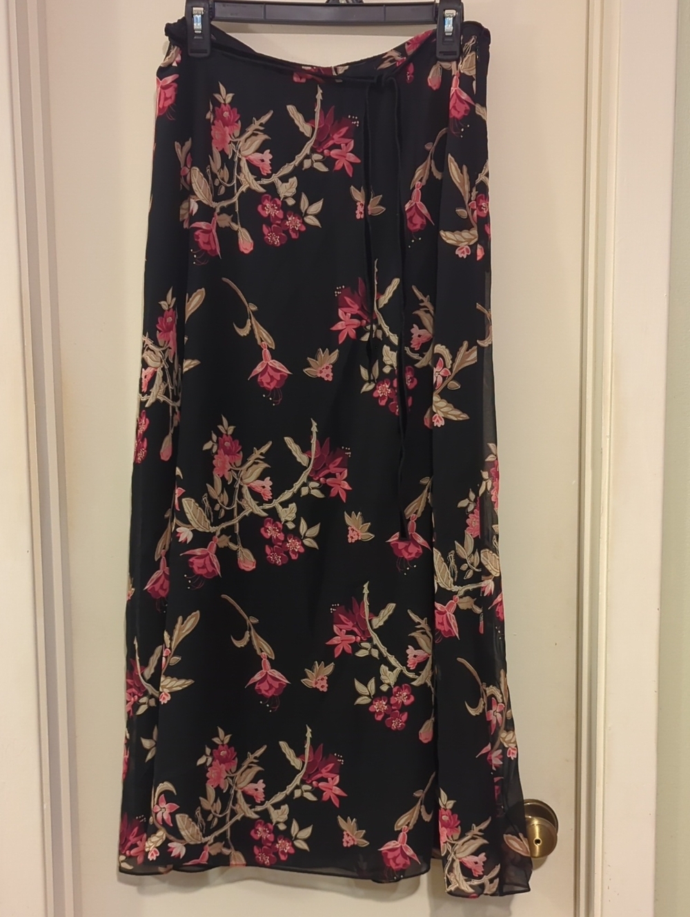 Laura Ashley Black Maxi Skirt with Pink Floral Print